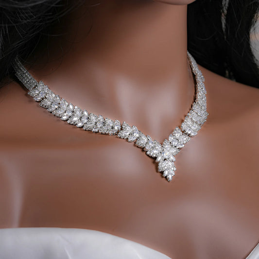 Crystal Necklace set Wedding Necklace and earrings set Diamond Bridal Jewelry Set Silver Bridal Earrings Crystal Wedding Necklace Set