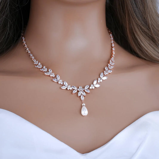 Pearl Bridal Necklace set Pearl Wedding Jewelry Rose Gold Pearl Necklace Pearl Bridal Necklace set Pearl Bridesmaid Jewelry Set