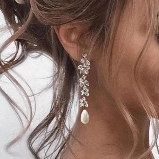 Pearl Bridal Earrings pearl earrings long Wedding drop earrings teardrop earrings bridesmaid earrings wedding jewelry MOG earrings MOB
